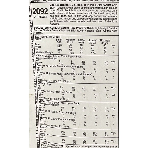 UNCUT Vintage McCall’s Sewing Pattern 2092  Nancy Zimmerman Sz 20-22 Petite able - Picture 3 of 4